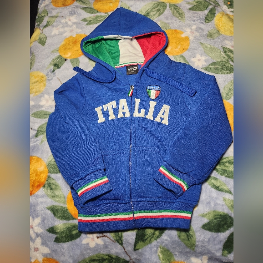 Infinity Size 3/4 Toddler Blue Italia Kids Hoodie with Colorful Trim